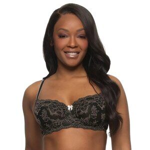 NWT Paramour by Felina Lola Demi Balconette Bra Sz 32DD Black Lace Unlined
